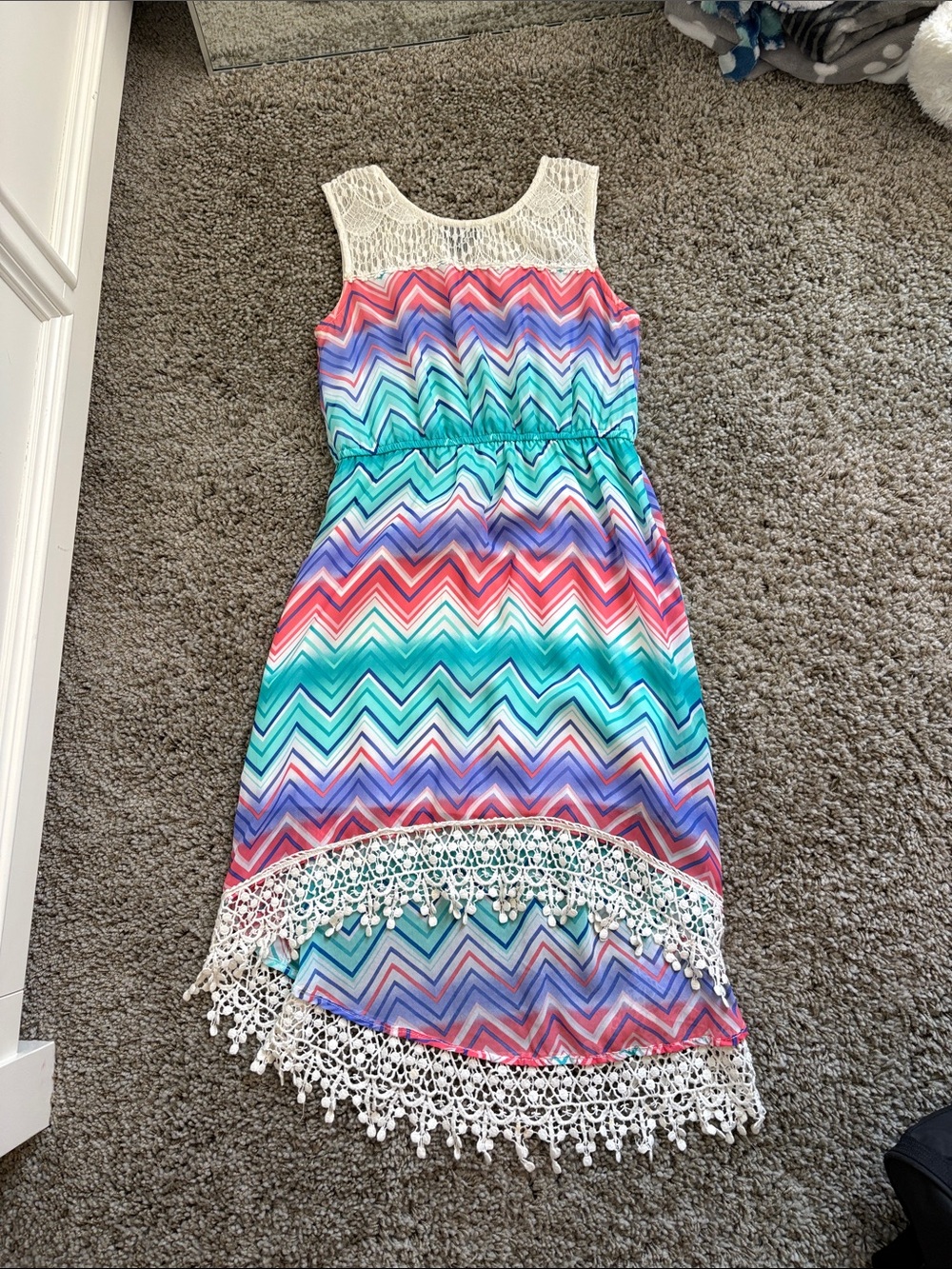 Lilt Multicolor Chevron Lace-Trim Sleeveless Dress